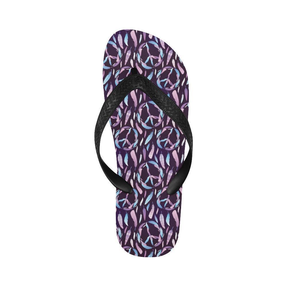 Peace Sign Feather Design Print Flip Flops-JTAMIGO.COM