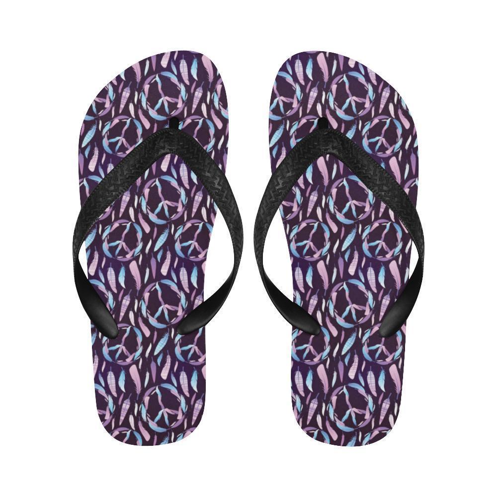 Peace Sign Feather Design Print Flip Flops-JTAMIGO.COM