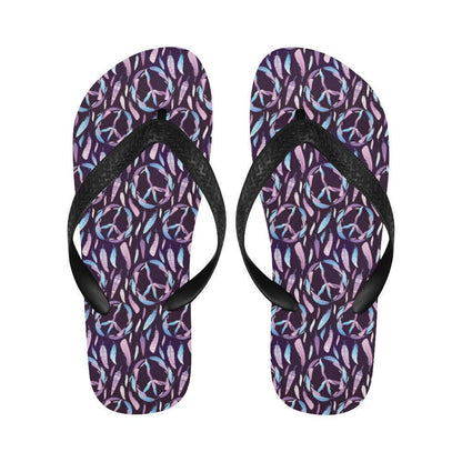 Peace Sign Feather Design Print Flip Flops-JTAMIGO.COM