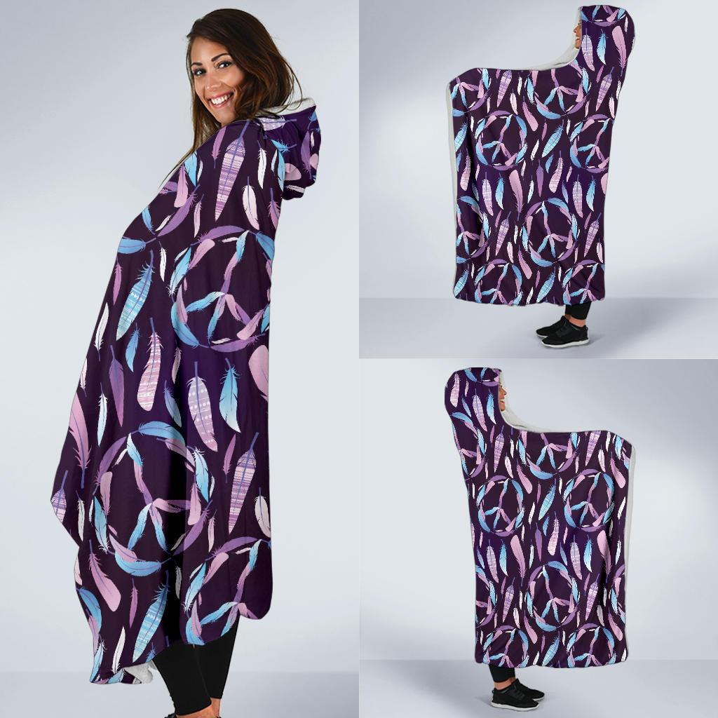 Peace Sign Feather Design Print Hooded Blanket-JTAMIGO.COM