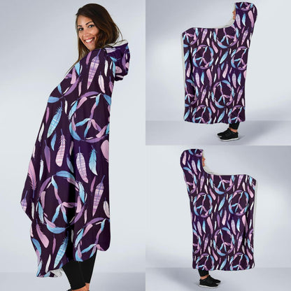 Peace Sign Feather Design Print Hooded Blanket-JTAMIGO.COM