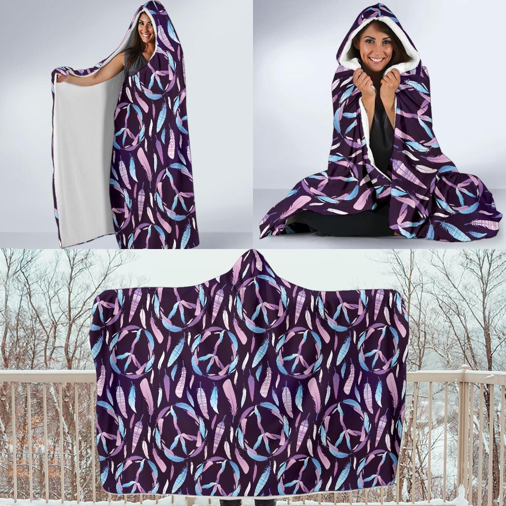 Peace Sign Feather Design Print Hooded Blanket-JTAMIGO.COM