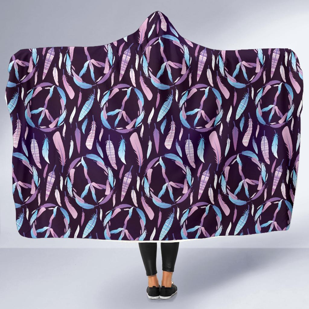 Peace Sign Feather Design Print Hooded Blanket-JTAMIGO.COM