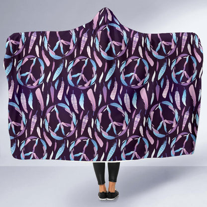 Peace Sign Feather Design Print Hooded Blanket-JTAMIGO.COM