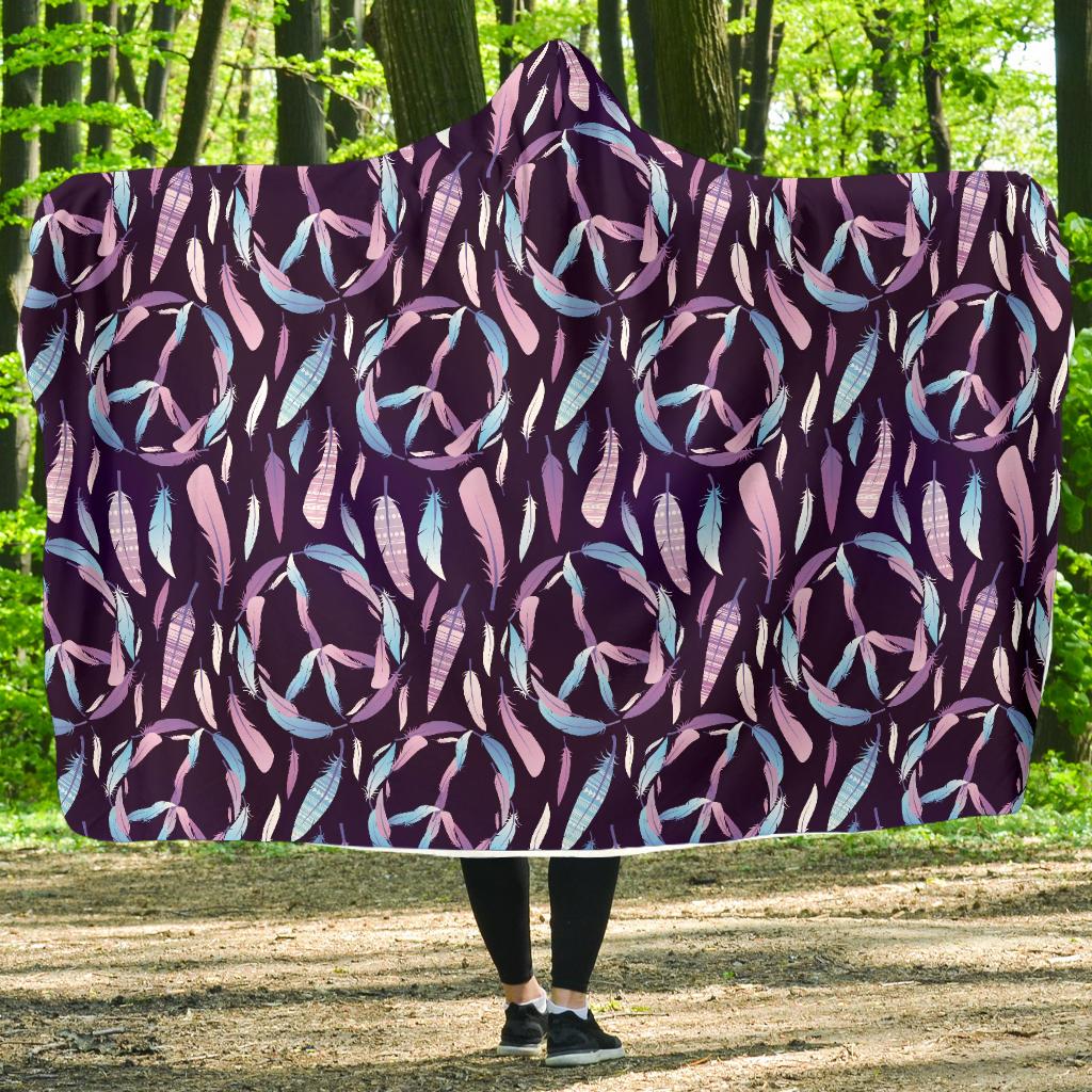 Peace Sign Feather Design Print Hooded Blanket-JTAMIGO.COM