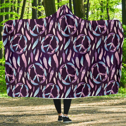 Peace Sign Feather Design Print Hooded Blanket-JTAMIGO.COM