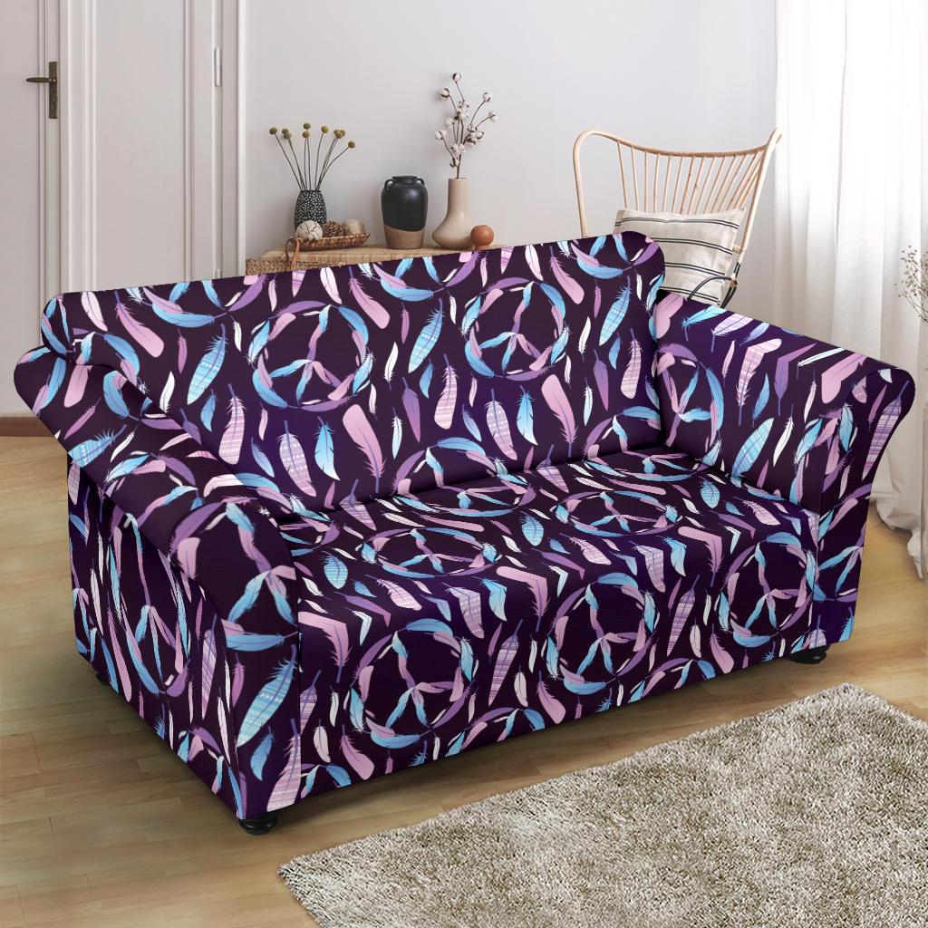 Peace Sign Feather Design Print Loveseat Slipcover-JTAMIGO.COM