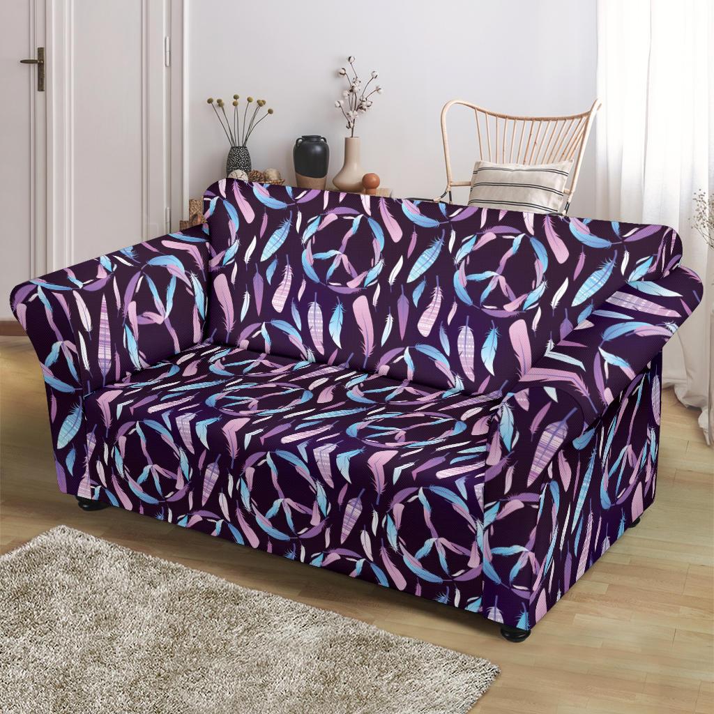 Peace Sign Feather Design Print Loveseat Slipcover-JTAMIGO.COM