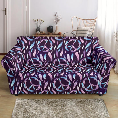 Peace Sign Feather Design Print Loveseat Slipcover-JTAMIGO.COM