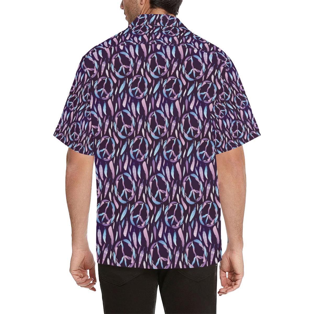 Peace Sign Feather Design Print Men Aloha Hawaiian Shirt