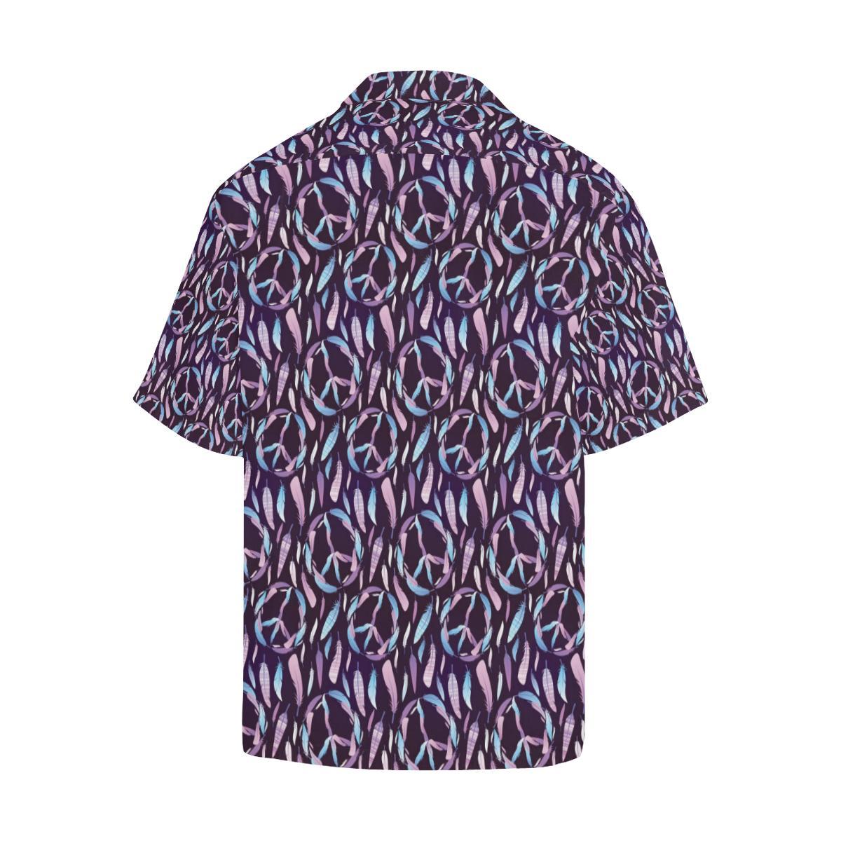 Peace Sign Feather Design Print Men Aloha Hawaiian Shirt