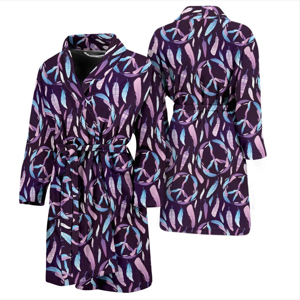Peace Sign Feather Design Print Men Bath Robe-JTAMIGO.COM