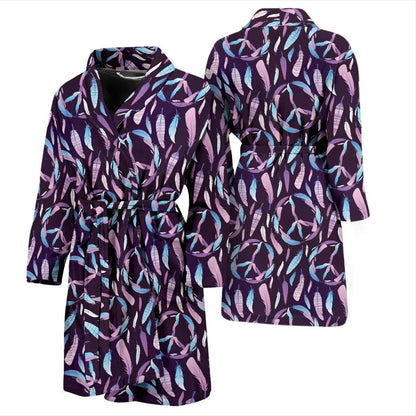 Peace Sign Feather Design Print Men Bath Robe-JTAMIGO.COM