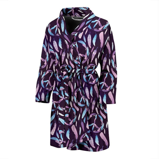 Peace Sign Feather Design Print Men Bath Robe-JTAMIGO.COM