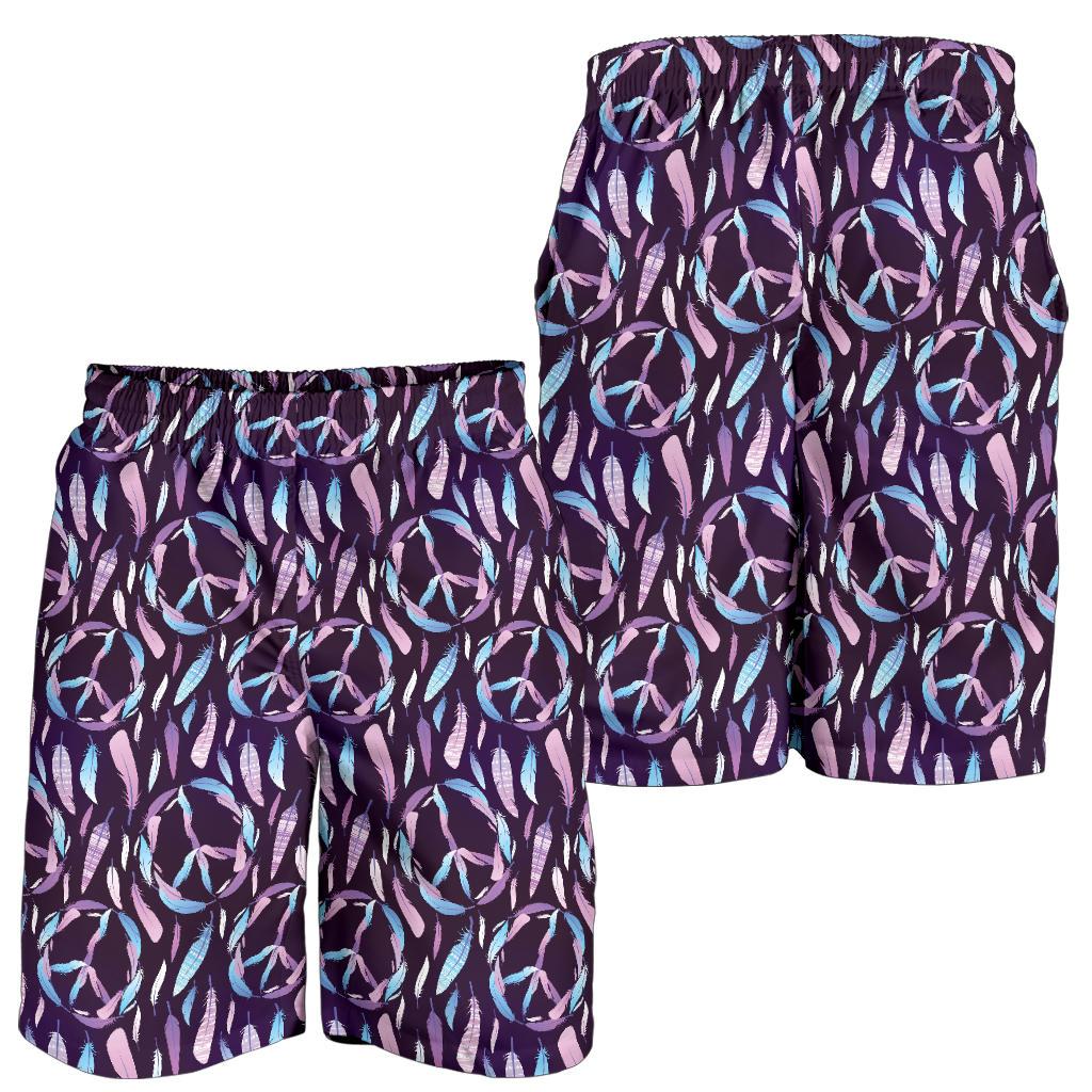 Peace Sign Feather Design Print Mens Shorts-JTAMIGO.COM