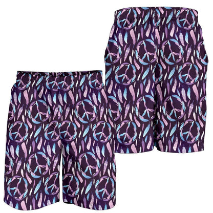 Peace Sign Feather Design Print Mens Shorts-JTAMIGO.COM