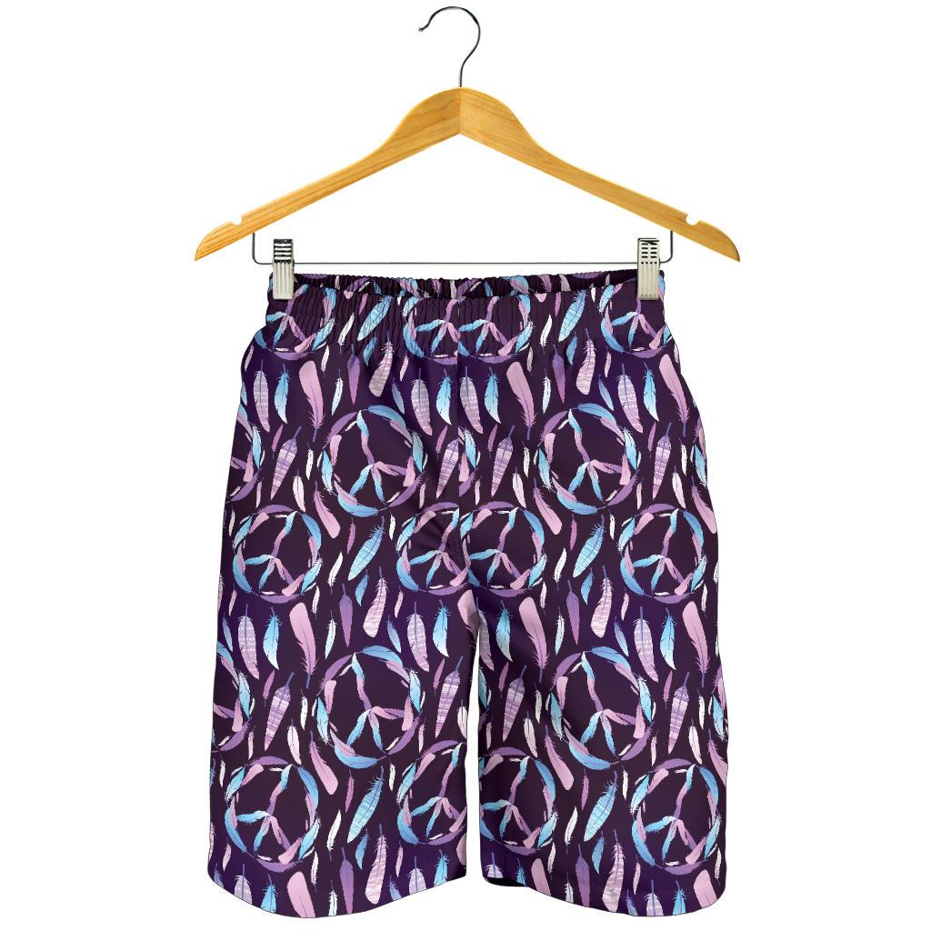 Peace Sign Feather Design Print Mens Shorts-JTAMIGO.COM