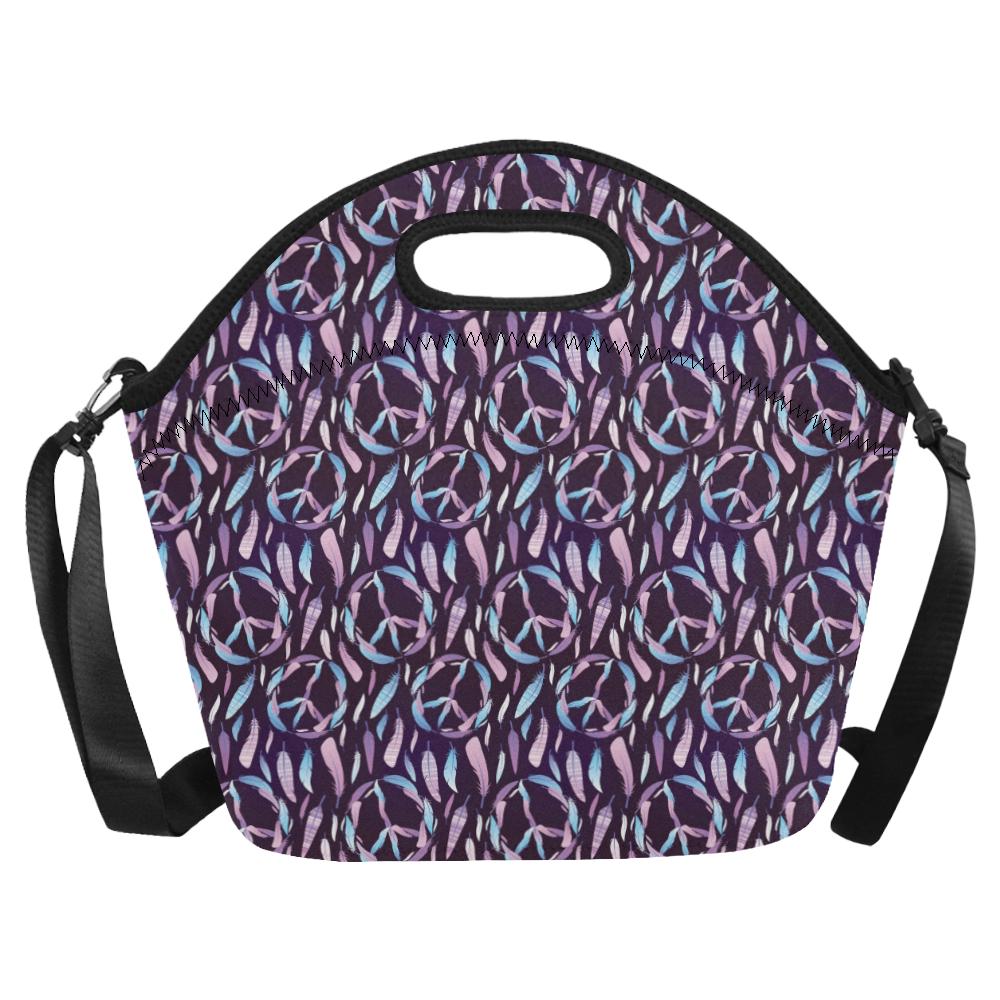 Peace Sign Feather Design Print Neoprene Lunch Bag (Model 1669)(Large)-JTAMIGO.COM
