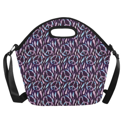 Peace Sign Feather Design Print Neoprene Lunch Bag (Model 1669)(Large)-JTAMIGO.COM