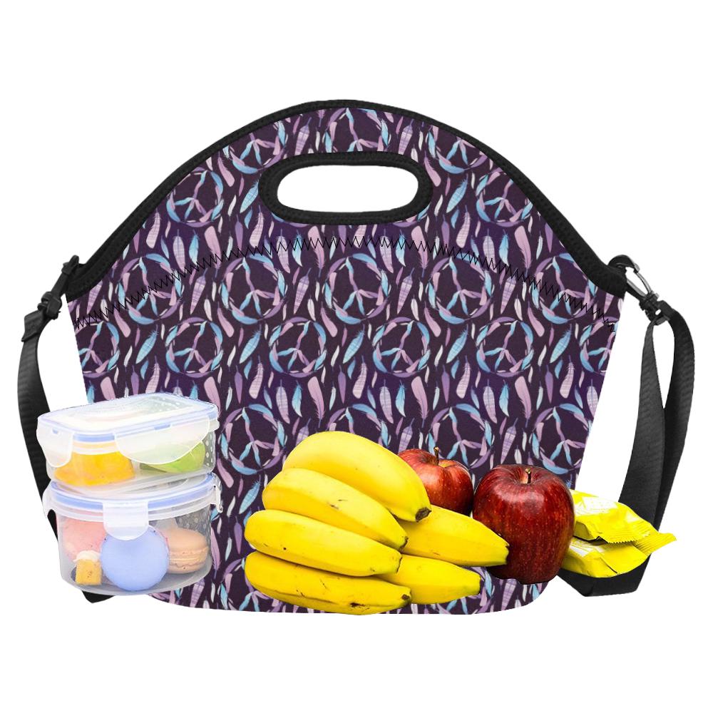 Peace Sign Feather Design Print Neoprene Lunch Bag (Model 1669)(Large)-JTAMIGO.COM