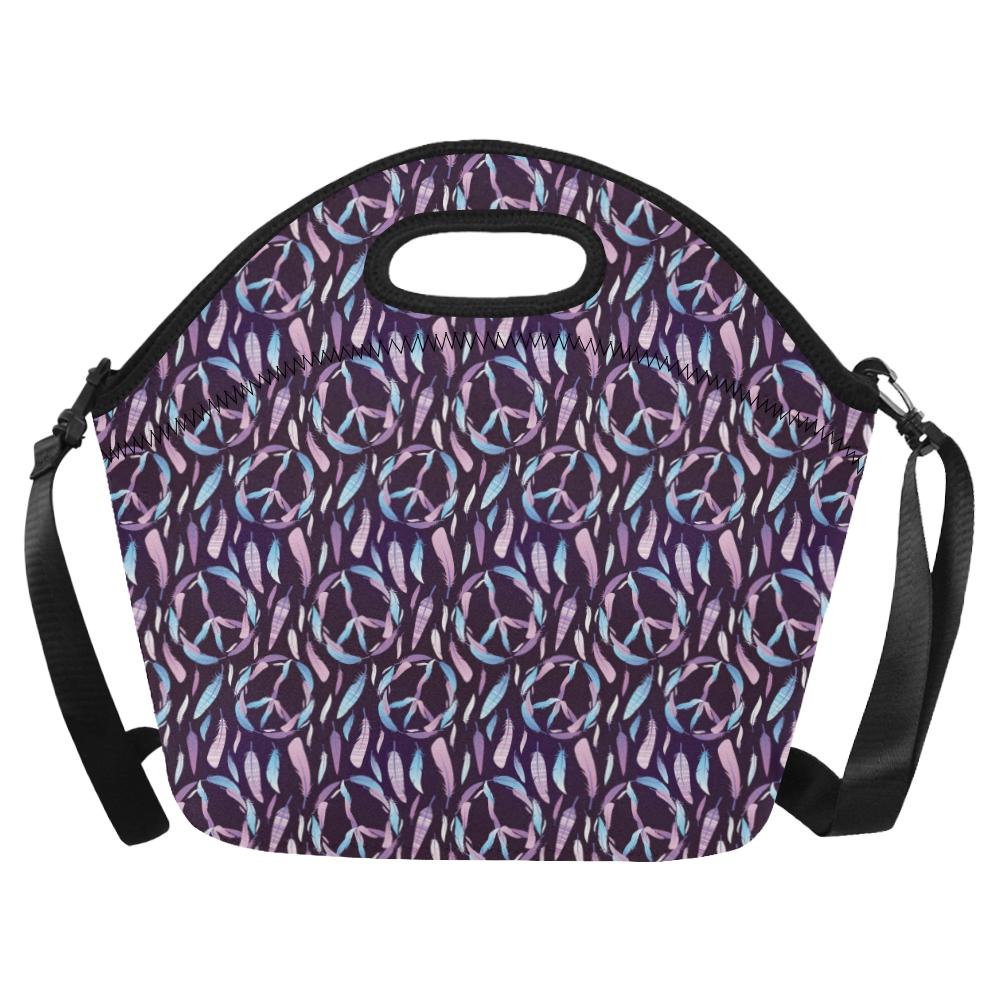 Peace Sign Feather Design Print Neoprene Lunch Bag (Model 1669)(Large)-JTAMIGO.COM