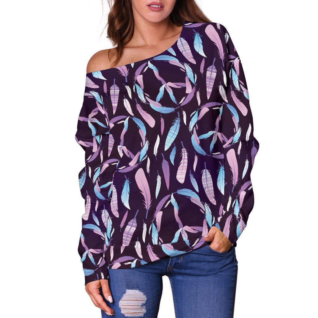 Peace Sign Feather Design Print Off Shoulder Sweatshirt