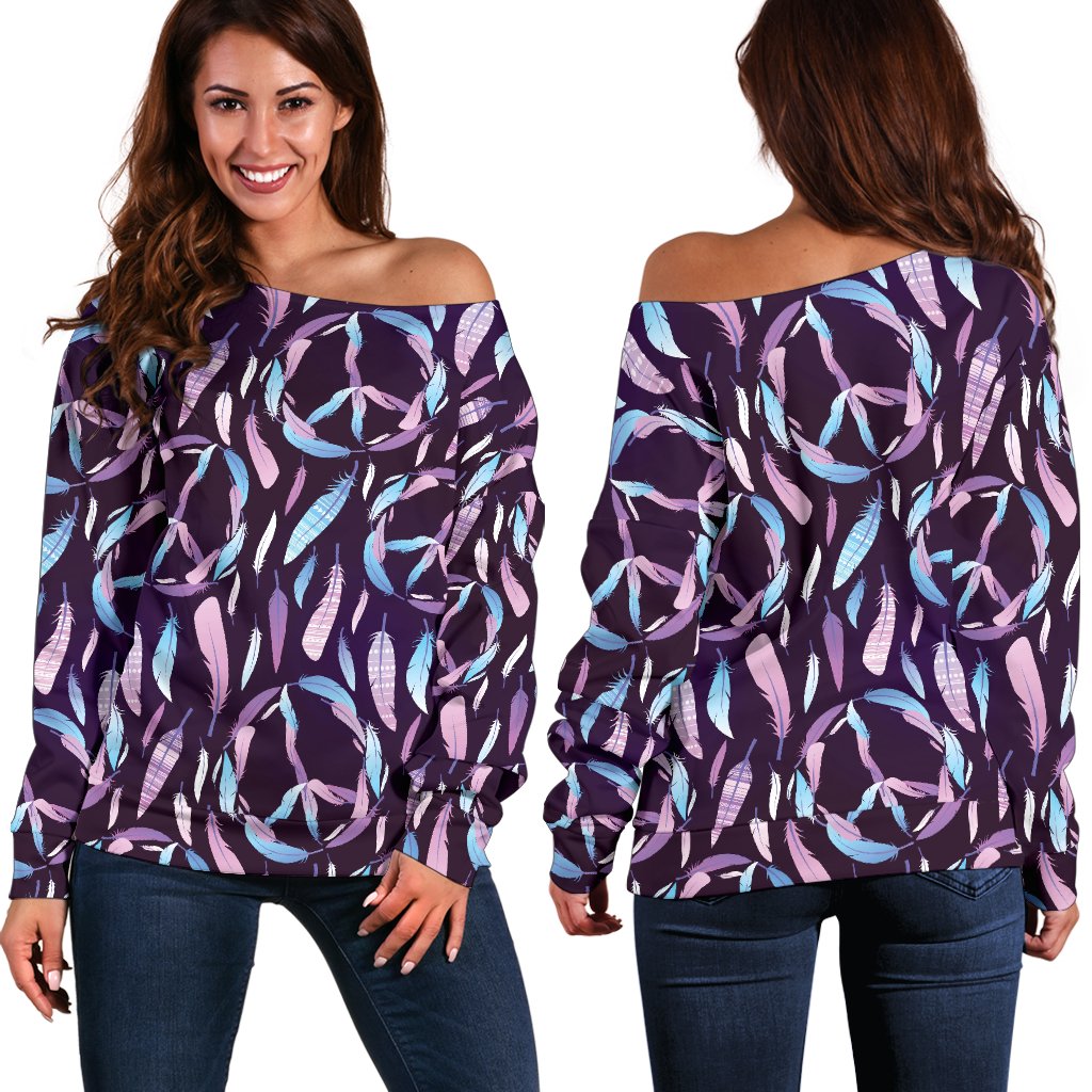 Peace Sign Feather Design Print Off Shoulder Sweatshirt