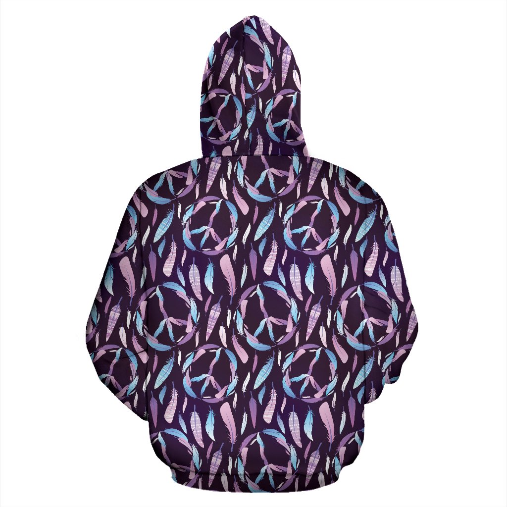 Peace Sign Feather Design Print Pullover Hoodie