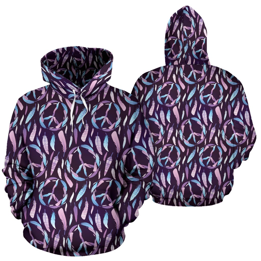 Peace Sign Feather Design Print Pullover Hoodie