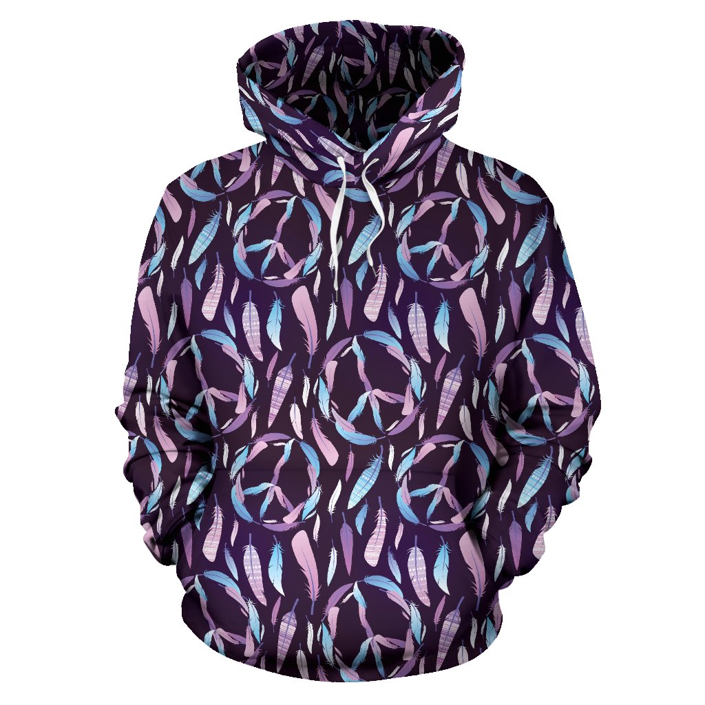 Peace Sign Feather Design Print Pullover Hoodie
