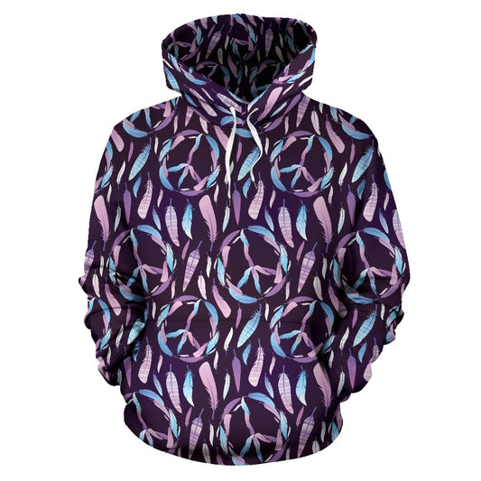 Peace Sign Feather Design Print Pullover Hoodie