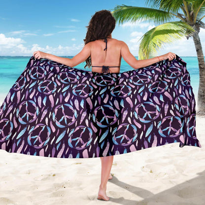 Peace Sign Feather Design Print Sarong Pareo Wrap
