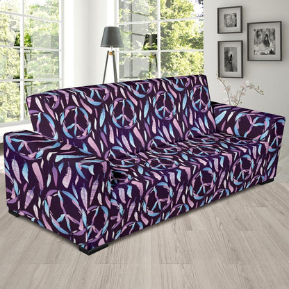 Peace Sign Feather Design Print Sofa Slipcover-JTAMIGO.COM