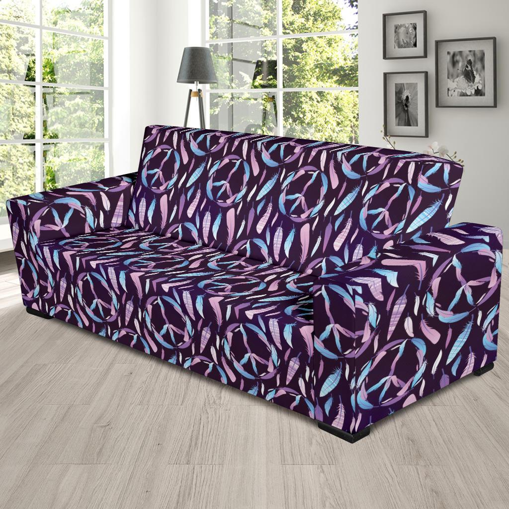 Peace Sign Feather Design Print Sofa Slipcover-JTAMIGO.COM