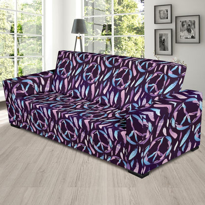 Peace Sign Feather Design Print Sofa Slipcover-JTAMIGO.COM