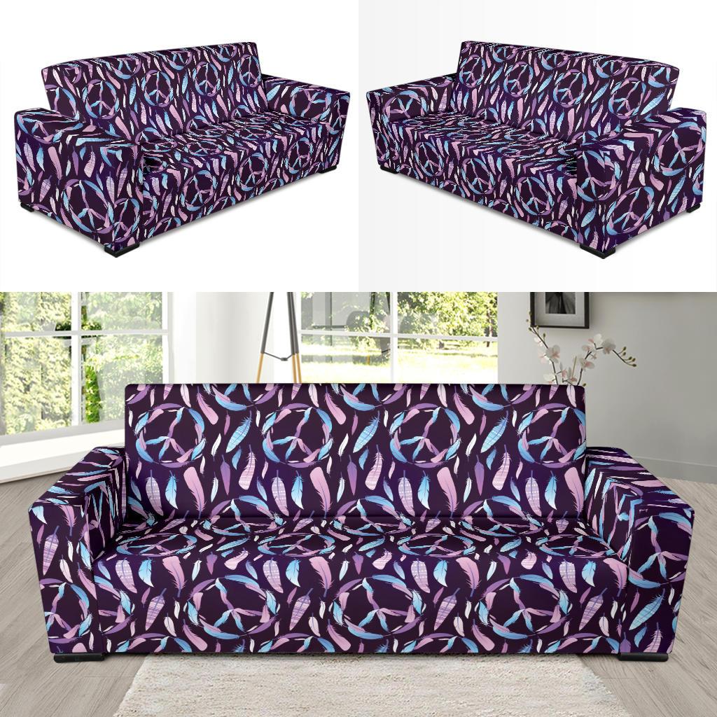 Peace Sign Feather Design Print Sofa Slipcover-JTAMIGO.COM