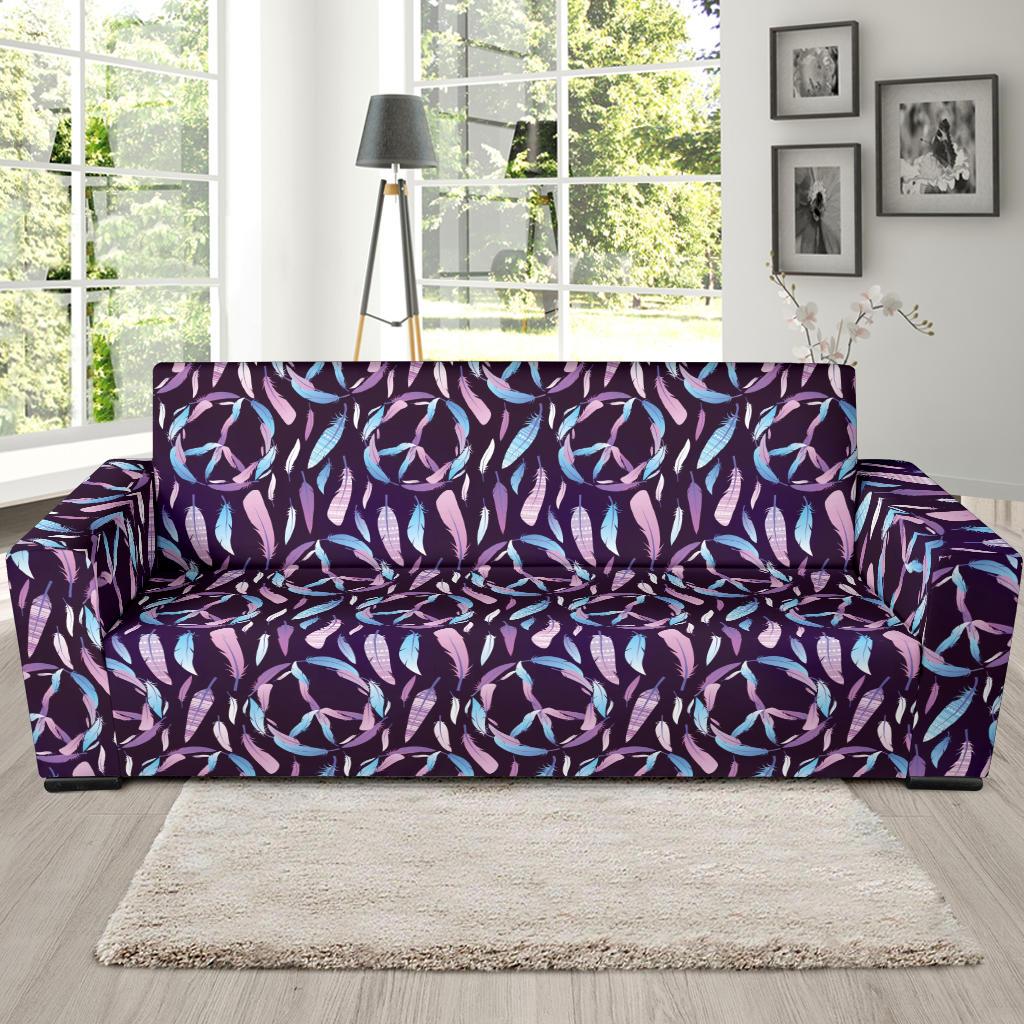 Peace Sign Feather Design Print Sofa Slipcover-JTAMIGO.COM