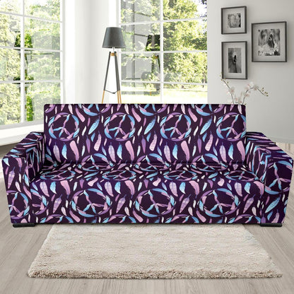 Peace Sign Feather Design Print Sofa Slipcover-JTAMIGO.COM