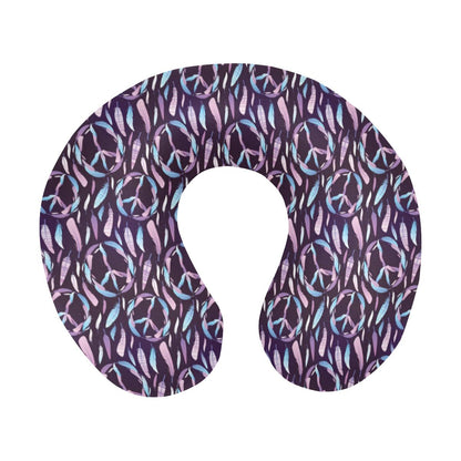 Peace Sign Feather Design Print U-Shaped Travel Neck Pillow-JTAMIGO.COM