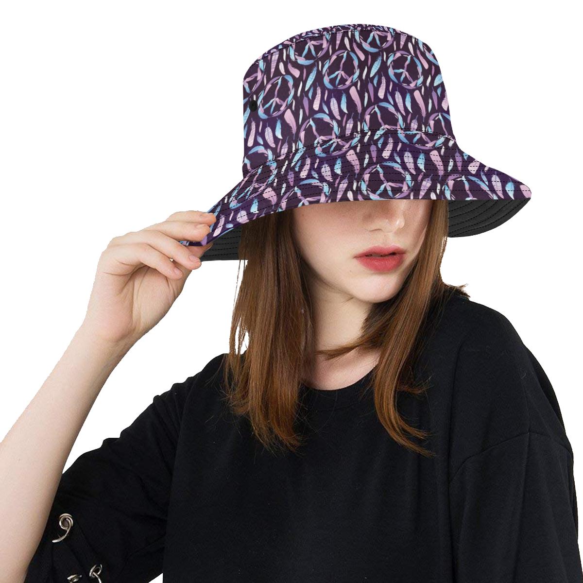 Peace Sign Feather Design Print Unisex Bucket Hat