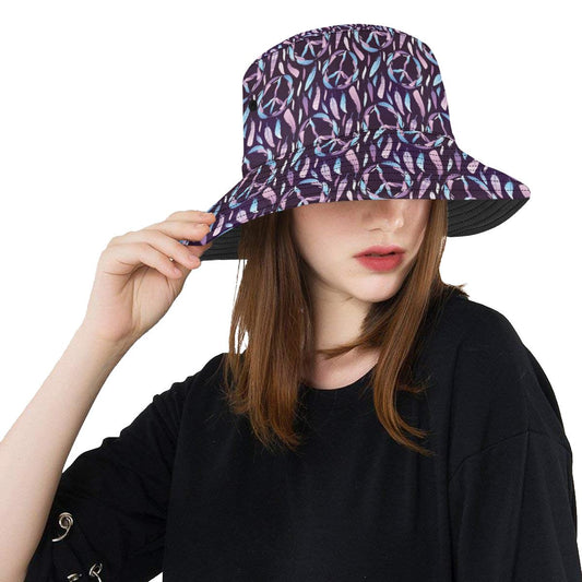 Peace Sign Feather Design Print Unisex Bucket Hat
