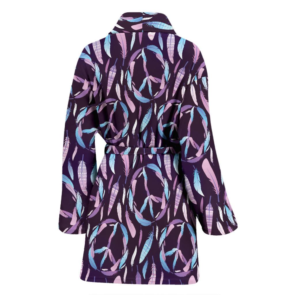 Peace Sign Feather Design Print Women Bath Robe-JTAMIGO.COM