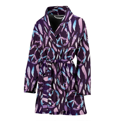 Peace Sign Feather Design Print Women Bath Robe-JTAMIGO.COM
