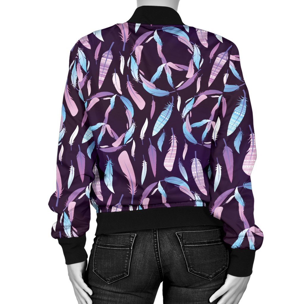 Peace Sign Feather Design Print Women Casual Bomber Jacket