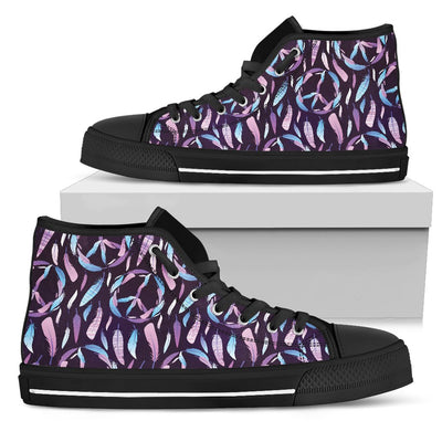 Peace Sign Feather Design Print Women High Top Shoes