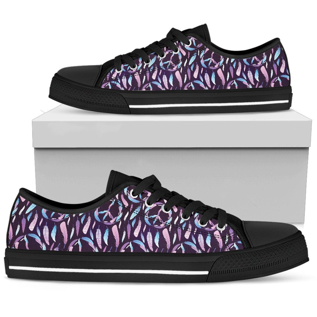 Peace Sign Feather Design Print Women Low Top Shoes-JTAMIGO.COM