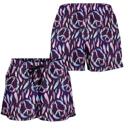 Peace Sign Feather Design Print Women Shorts-JTAMIGO.COM