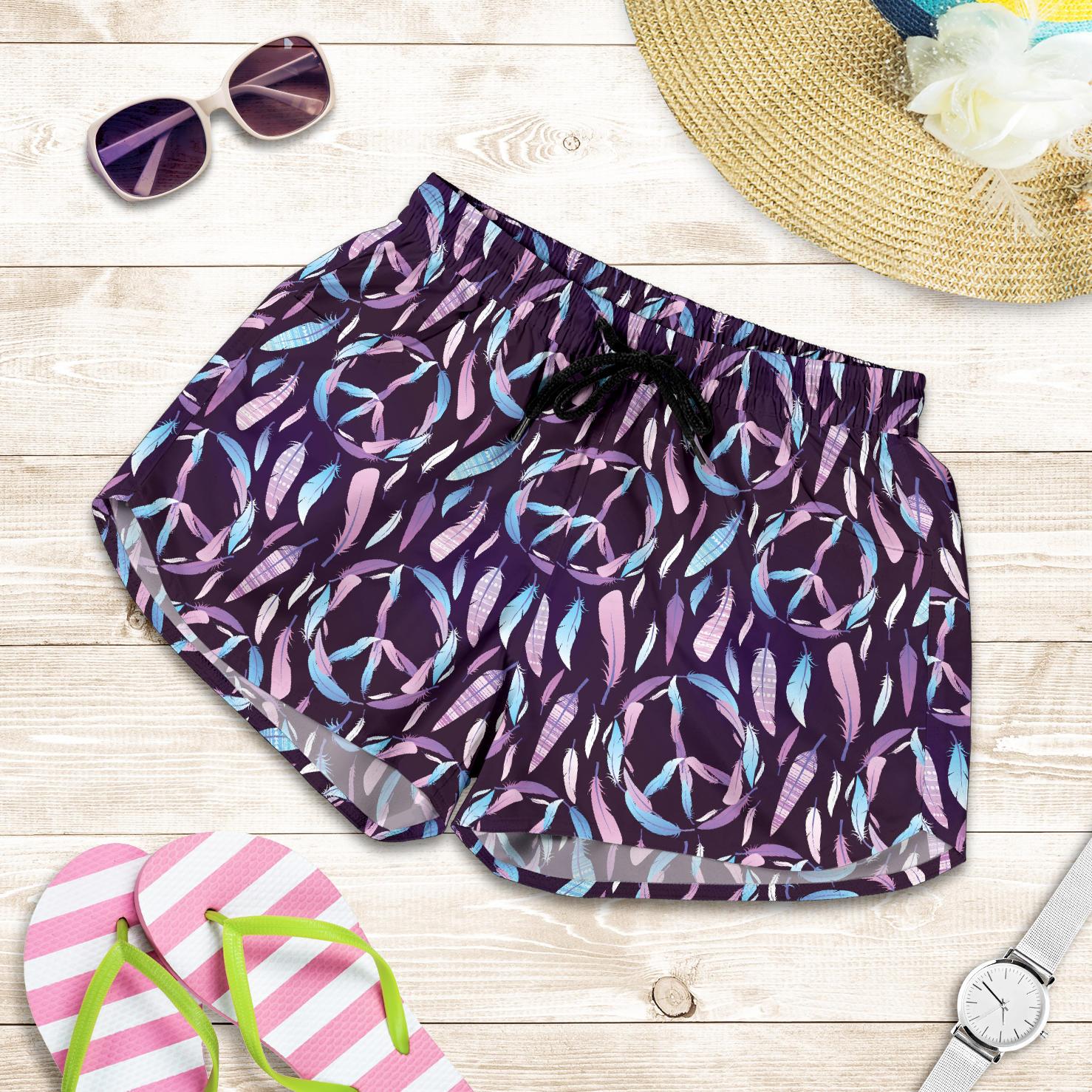 Peace Sign Feather Design Print Women Shorts-JTAMIGO.COM