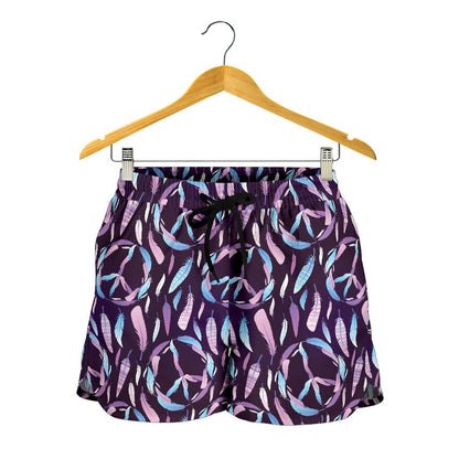 Peace Sign Feather Design Print Women Shorts-JTAMIGO.COM