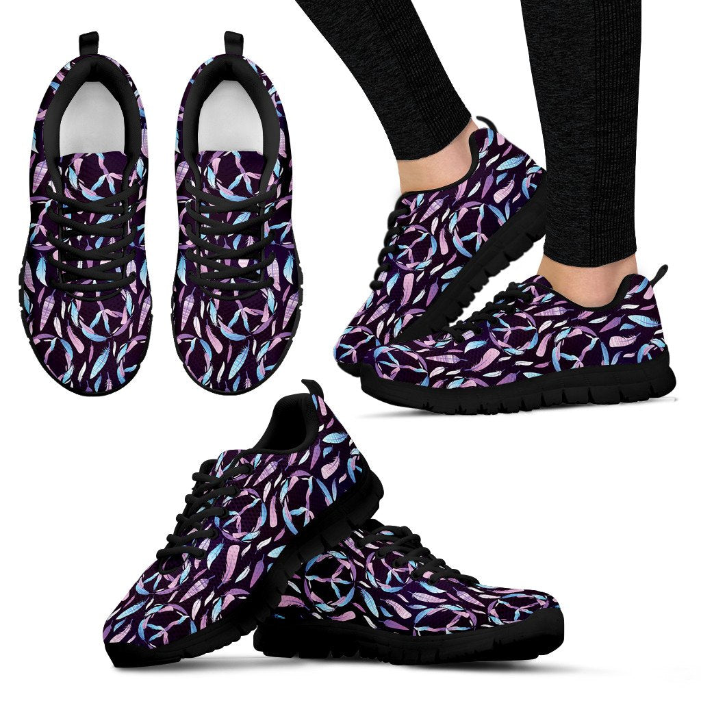 Peace Sign Feather Design Print Women Sneakers Shoes